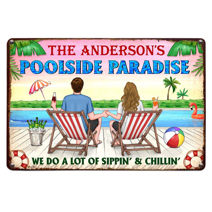Personalized Poolside Paradise Metal Sign 25650 1