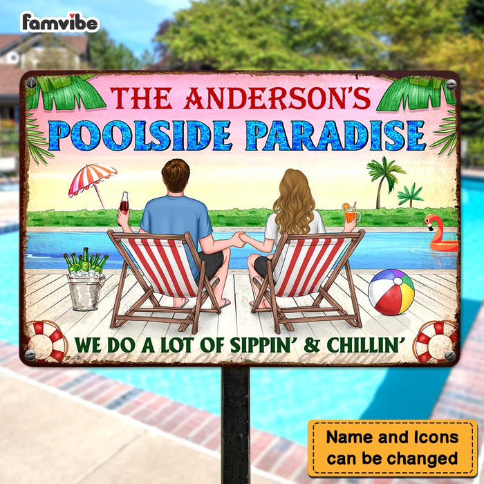 Personalized Poolside Paradise Metal Sign 25650 1