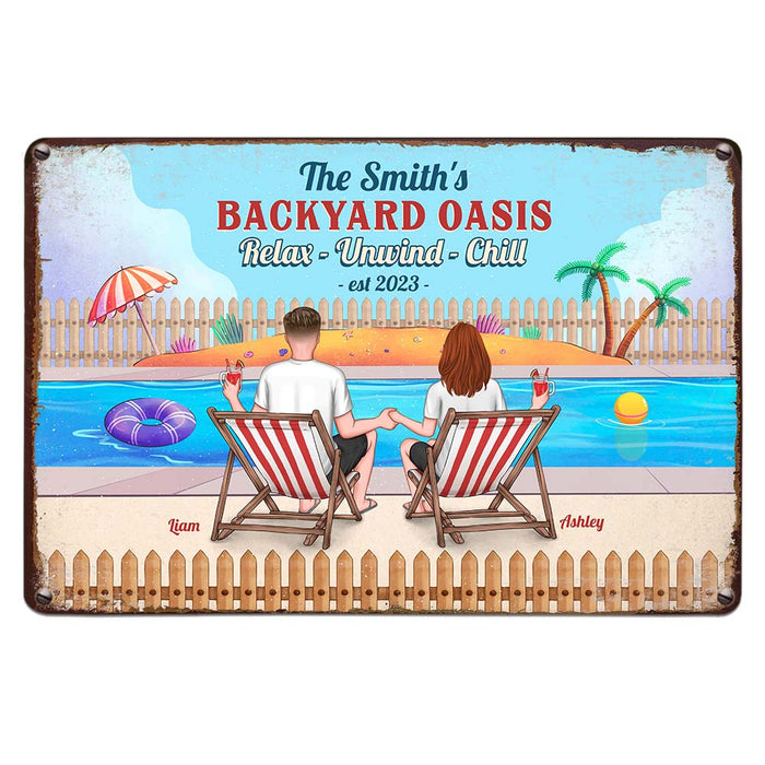 Personalized Backyard Oasis Metal Sign 25654 1