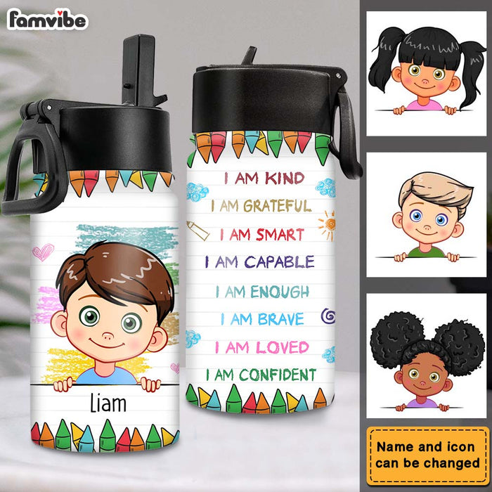 Personalized Back To School I Am Kind Kids Water Bottle With Straw Lid 25676 1