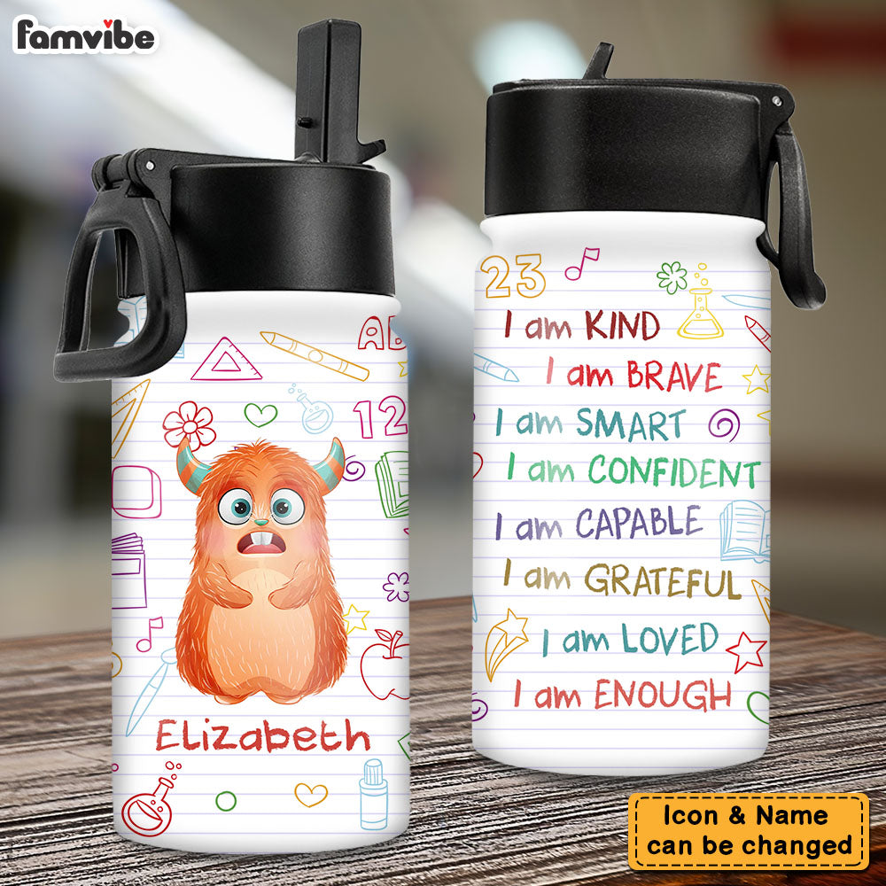 Personalized Little Monster Gift For Grandson Granddaughter Kids Water Bottle With Straw Lid 25681 Primary Mockup