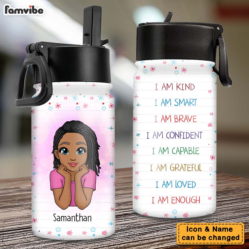 Personalized Gift For Granddaughter I Am Kind Kids Water Bottle With Straw Lid 25683 Primary Mockup