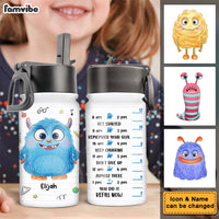 Personalized Little Monster Cheers To Drink Gift For Grandson Granddaughter Kids Water Bottle With Straw Lid 25684 thumb 1
