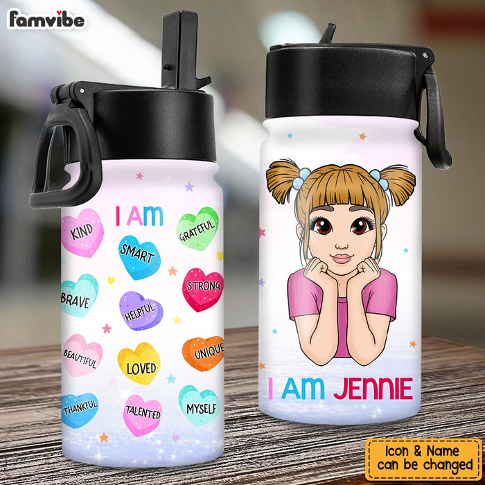 Personalized Affirmation Gift For Granddaughter I Am KInd Kids Water Bottle With Straw Lid 25685 1