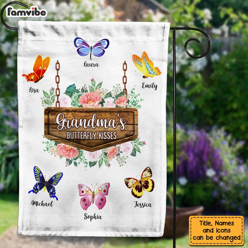 Personalized Grandma's Butterfly Kisses Flag 25695 Primary Mockup