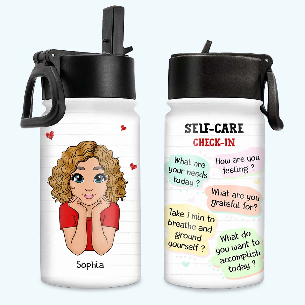 Personalized Affirmation Gift Self Care Check In Kids Water Bottle With Straw Lid 25708 Primary Mockup