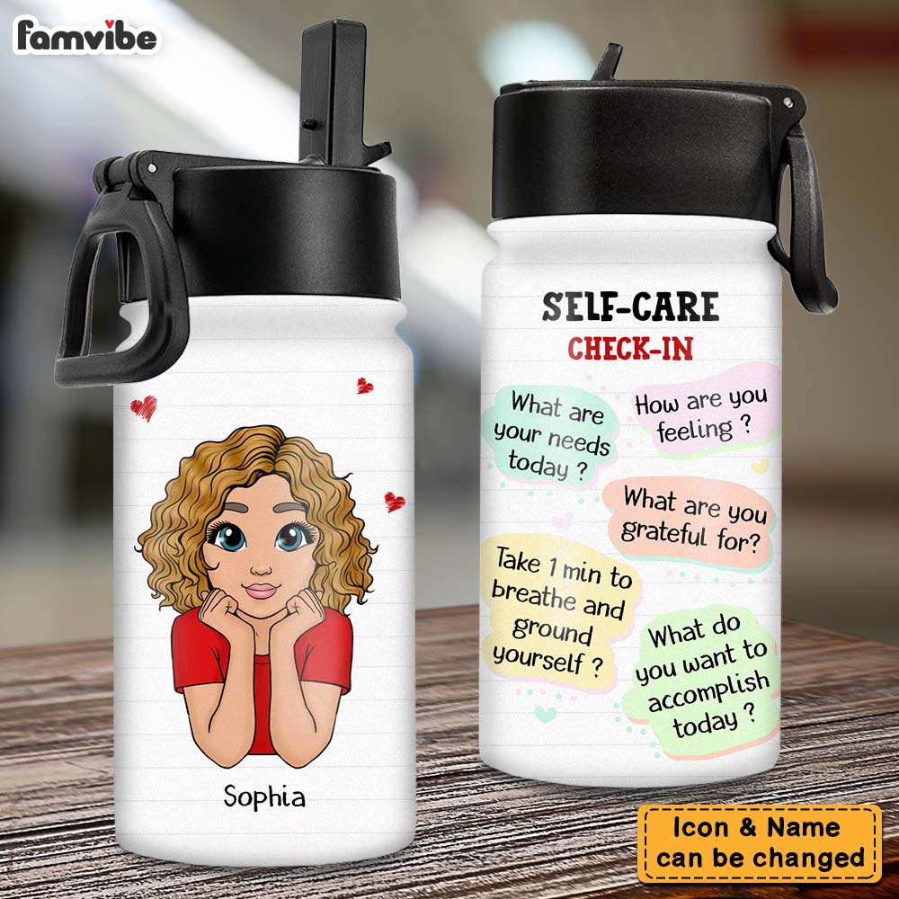Personalized Affirmation Gift Self Care Check In Kids Water Bottle With Straw Lid 25708 Primary Mockup