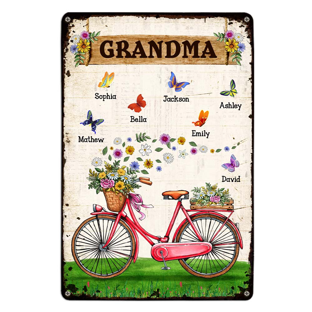 Personalized Gift for Grandma Bicycle With Flowers Metal Sign 25742 Primary Mockup