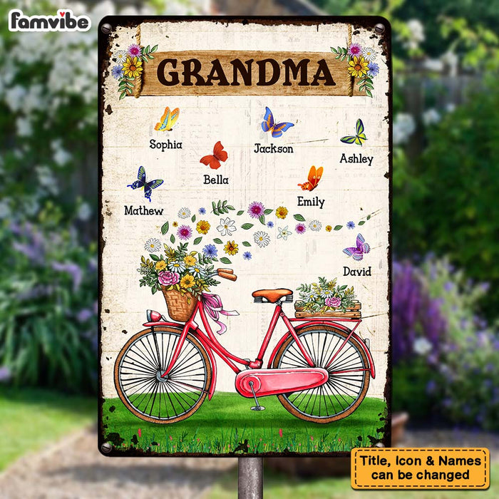 Personalized Gift for Grandma Bicycle With Flowers Metal Sign 25742 1