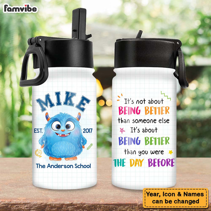 Personalized Gift For Grandson Granddaughter Monster School Kids Water Bottle With Straw Lid 25757 1