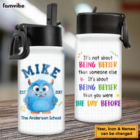 Personalized Gift For Grandson Granddaughter Monster School Kids Water Bottle With Straw Lid 25757 thumb 1