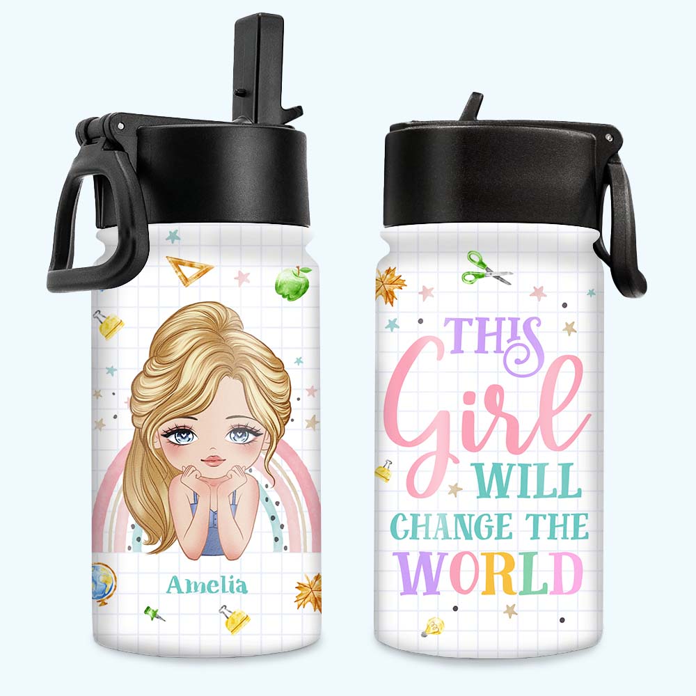 Personalized Gift For Daughter Granddaughter This Girl Will Change The World Kids Water Bottle With Straw Lid 25759 Primary Mockup