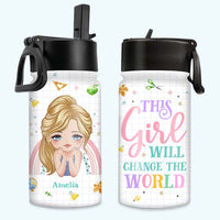 Personalized Gift For Daughter Granddaughter This Girl Will Change The World Kids Water Bottle With Straw Lid 25759 thumb 1