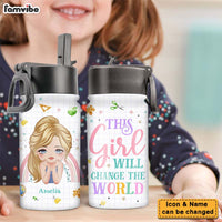 Personalized Gift For Daughter Granddaughter This Girl Will Change The World Kids Water Bottle With Straw Lid 25759 thumb 1