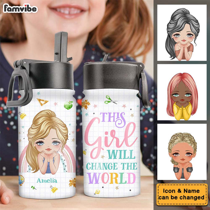 Personalized Gift For Daughter Granddaughter This Girl Will Change The World Kids Water Bottle With Straw Lid 25759 1