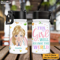 Personalized Gift For Daughter Granddaughter This Girl Will Change The World Kids Water Bottle With Straw Lid 25759 thumb 1