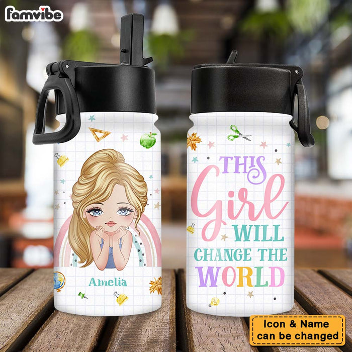 Personalized Gift For Daughter Granddaughter This Girl Will Change The World Kids Water Bottle With Straw Lid 25759 1