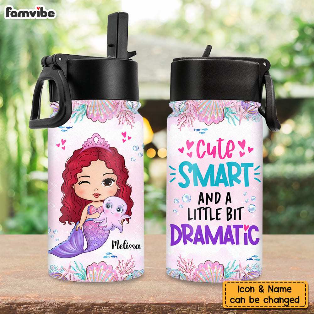 Personalized Gift For Daughter Granddaughter Cute Smart And Dramatic Kids Water Bottle With Straw Lid 25762 Primary Mockup