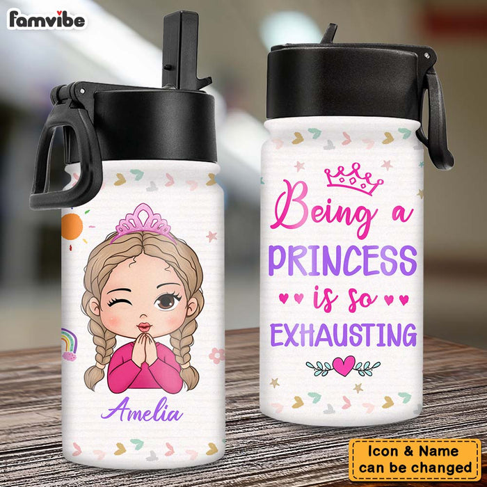 Personalized Gift For Daughter Granddaughter Being A Princess Is Exhausting Kids Water Bottle With Straw Lid 25765 1