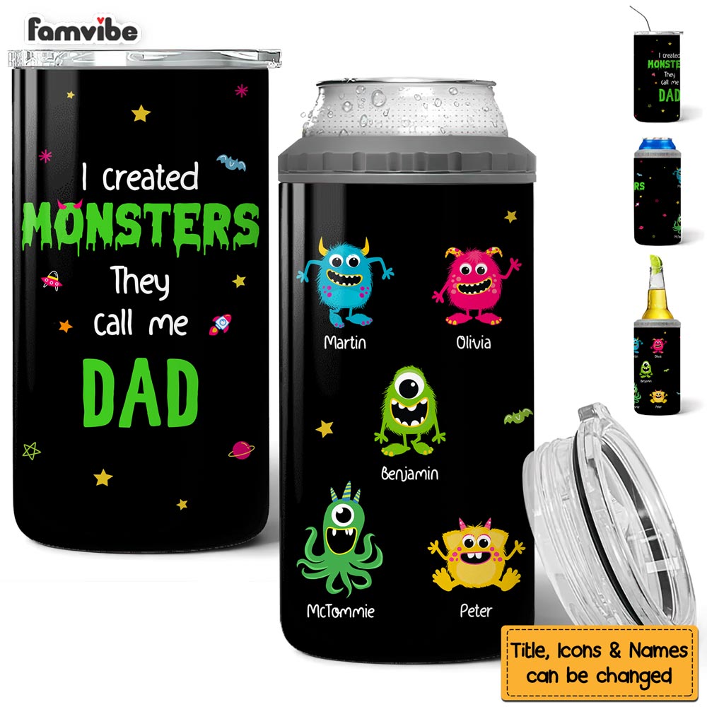 Personalized I Created Monsters They Call Me Dad 4 in 1 Can Cooler 25413 25793 Primary Mockup