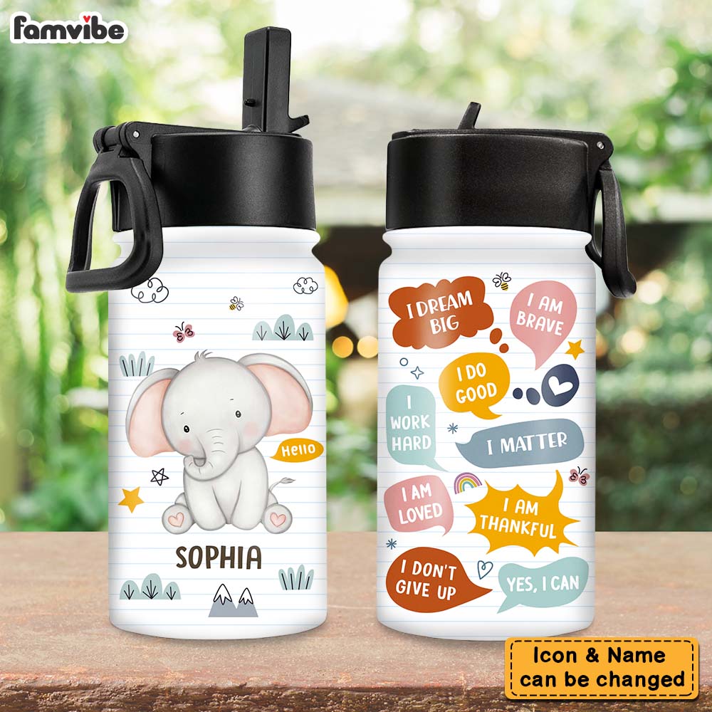 Personalized Back To School Gift For Kids Self Affirmations Kids Water Bottle With Straw Lid 25800 Primary Mockup