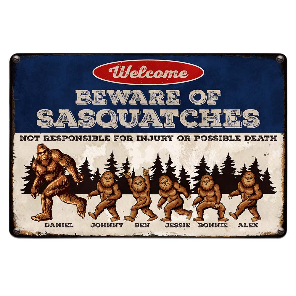 Personalized Beware Of Sasquatch Metal Sign 25802 Primary Mockup