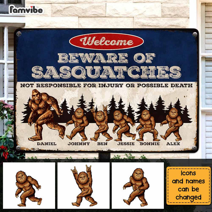 Personalized Beware Of Sasquatch Metal Sign 25802 1