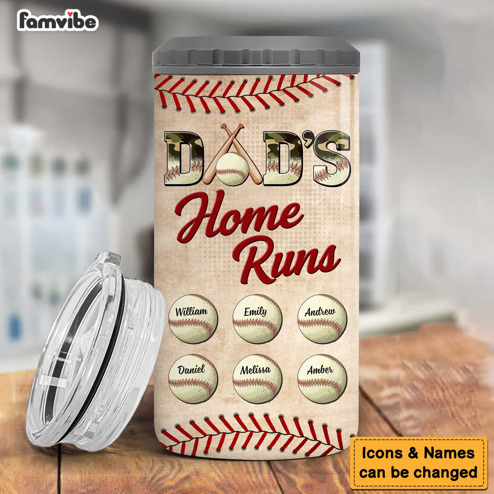 Personalized Gift For Baseball Dad Dad's Home Runs 4 in 1 Can Cooler 25816 Primary Mockup