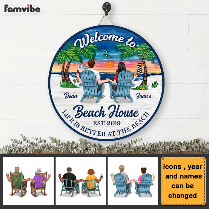 Personalized Gift For Family Beach House Wood Sign 25859 1
