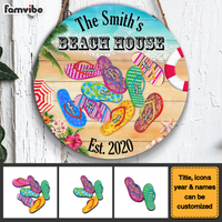 Personalized Gift For Family Beach House Flip Flops Round Wood Sign 25864 thumb 1