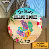Personalized Gift For Family Beach House Flip Flops Round Wood Sign 25864 thumb 1