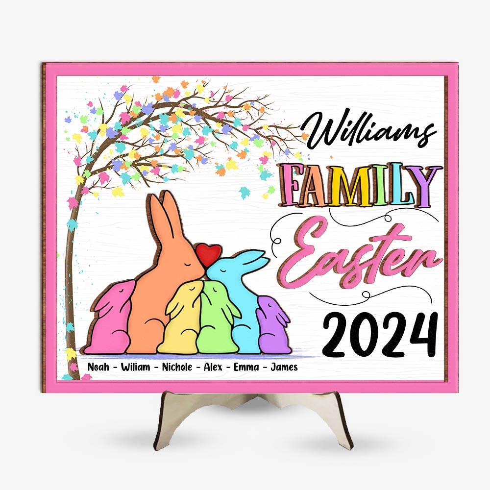 Personalized Easter Gift Grandma's Peeps Bunny Family 2 Layered Wooden Plaque 31717 2 Layered Separate Wooden Plaque Primary Mockup
