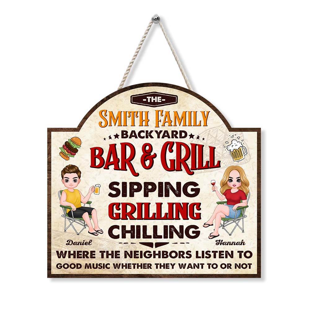 Personalized Gift For Couple Bar And Grill Wood Sign 25890 Primary Mockup