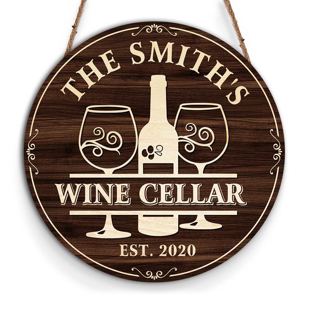 Personalized Gift For Family Wine Cellar Round Wood Sign 25932 Primary Mockup