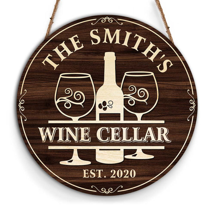 Personalized Gift For Family Wine Cellar Round Wood Sign 25932 1
