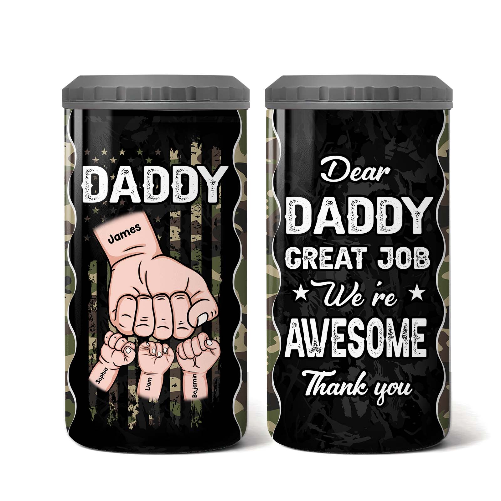 Personalized Daddy Great Job We're Awesome 4 in 1 Can Cooler 25937 Primary Mockup