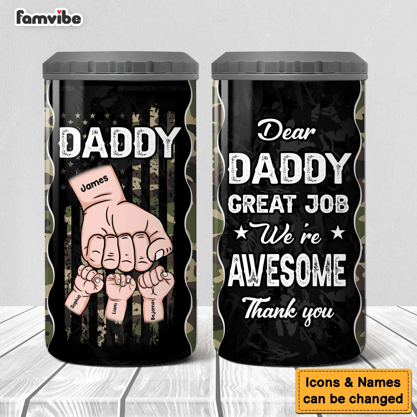 Personalized Daddy Great Job We're Awesome 4 in 1 Can Cooler 25937 Primary Mockup
