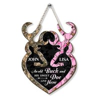 Personalized Gift For Couple Hunting An Old Buck And His Sweet Doe Live Here Wood Sign 25992 thumb 1