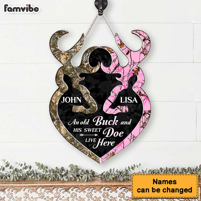 Personalized Gift For Couple Hunting An Old Buck And His Sweet Doe Live Here Wood Sign 25992 1