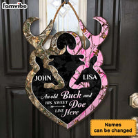 Personalized Gift For Couple Hunting An Old Buck And His Sweet Doe Live Here Wood Sign 25992 thumb 1