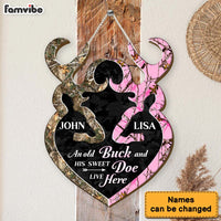 Personalized Gift For Couple Hunting An Old Buck And His Sweet Doe Live Here Wood Sign 25992 thumb 1