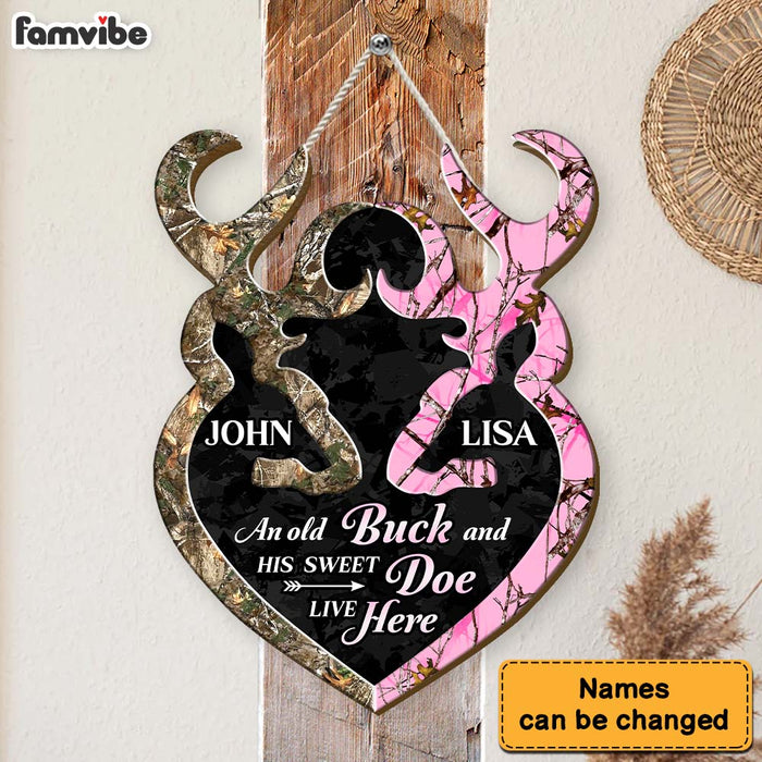 Personalized Gift For Couple Hunting An Old Buck And His Sweet Doe Live Here Wood Sign 25992 1