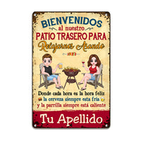 Personalized Backyard Chillin & Grillin Spanish Patio Metal Sign 26000 thumb 1