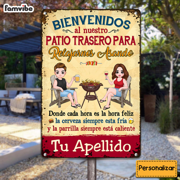 Personalized Backyard Chillin & Grillin Spanish Patio Metal Sign 26000 1