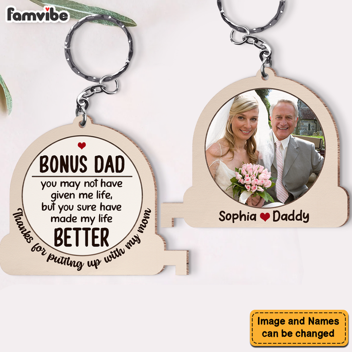 Personalized Gift For Bonus Dads Wood Keychain 26003 1