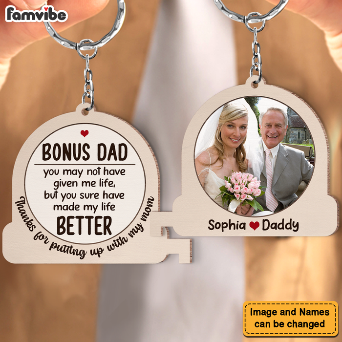 Personalized Gift For Bonus Dads Wood Keychain 26003 1