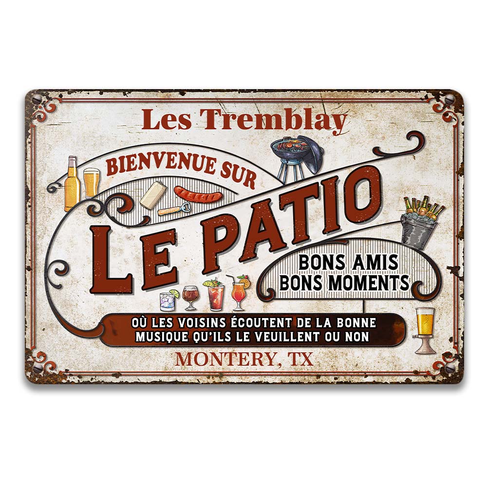 Personalized Gift for Family French Bienvenue Sur Le Patio Metal Sign 26028 Mockup 2