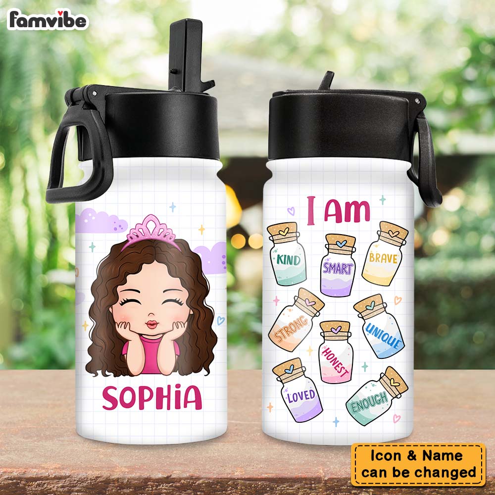 Personalized Gift For Daughter Granddaughter Self Affirmations Kids Water Bottle With Straw Lid 26038 Primary Mockup