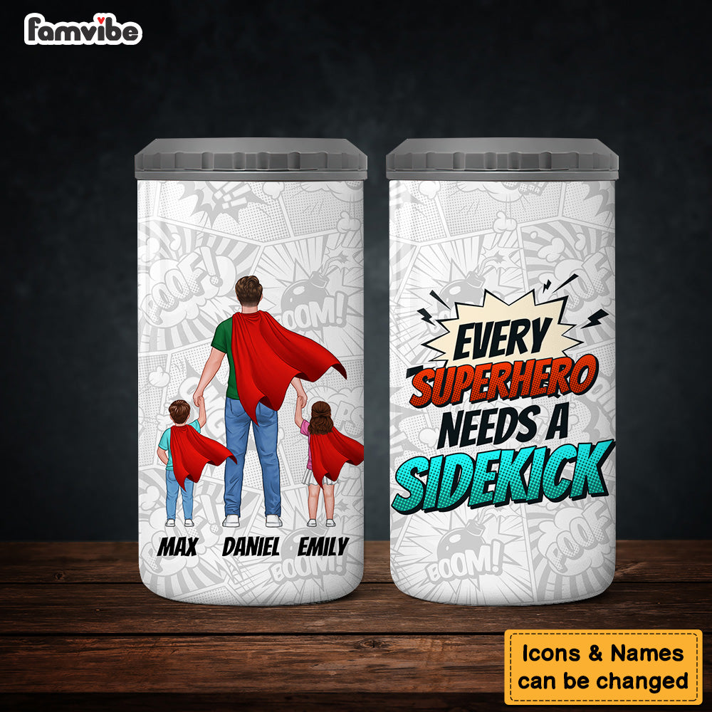 Personalized Gift for Dad Every Superhero Needs A Sidekick 4 in 1 Can Cooler 26048 Primary Mockup