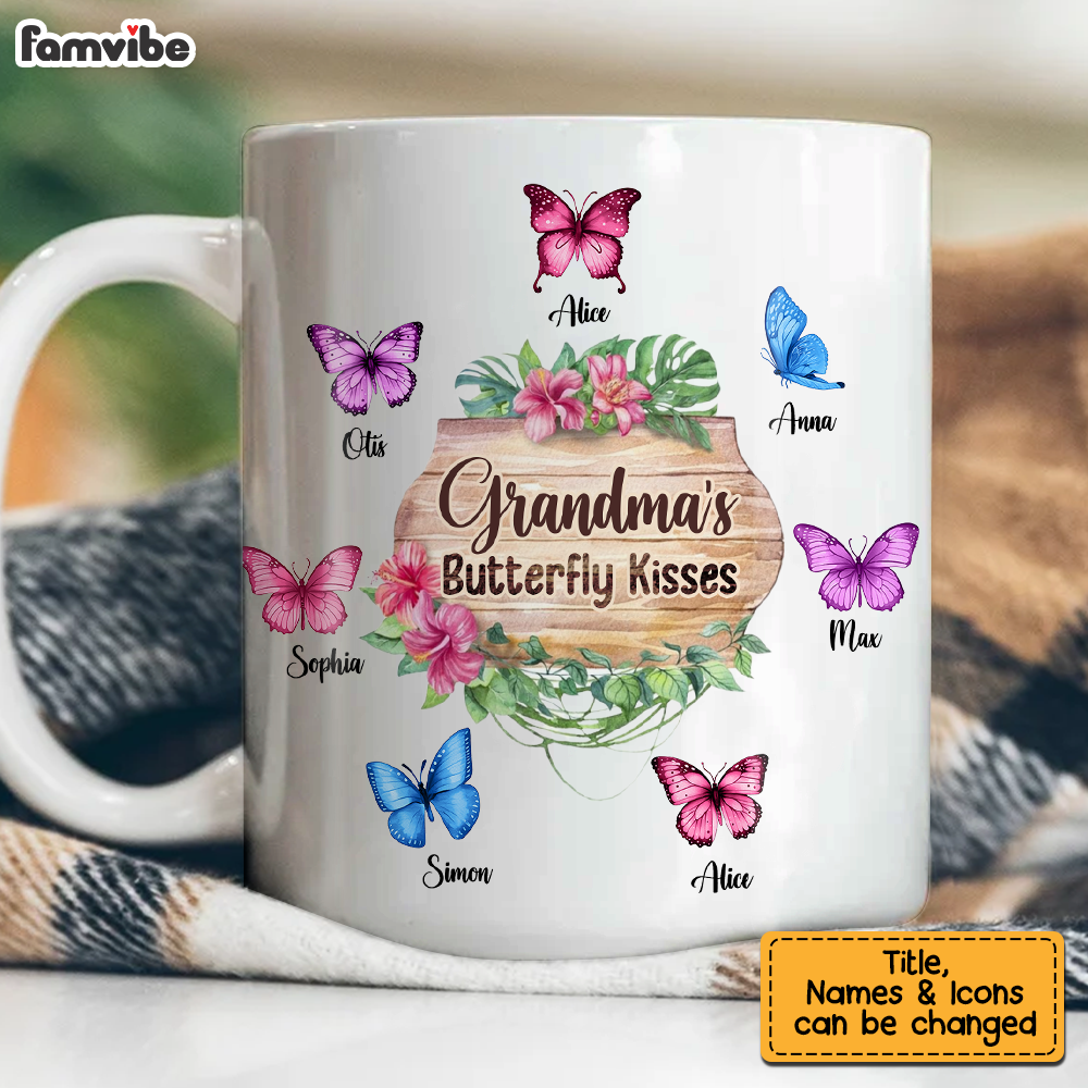 Personalized Gift For Grandma Butterfly Kisses Mug 26053 Primary Mockup
